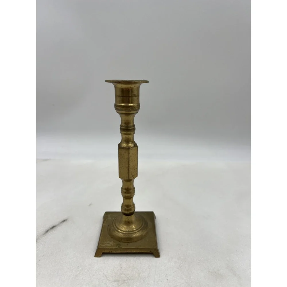 Vintage Solid Brass Candlestick Holder Square Footed Base Made in Japan 7 Inch